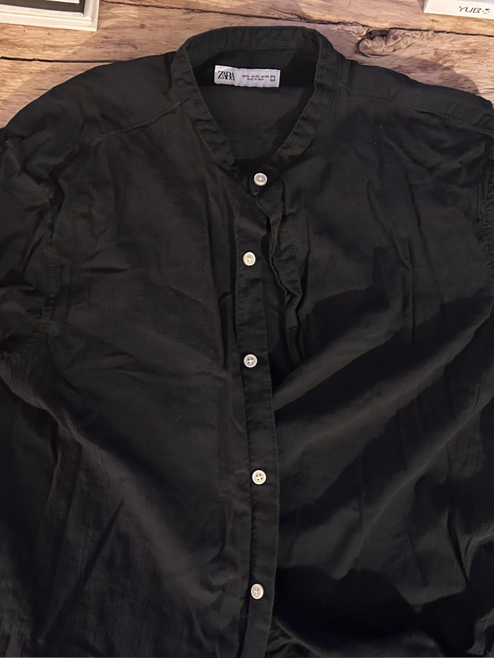 Zara Black Mandarin Collar Button-Up Top